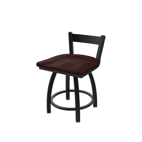 18" Low Back Swivel Vanity Stool, Black Wrinkle, Dark Cherry Maple Seat